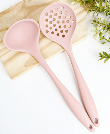Kit Utensílios De Silicone Com 2 Peças Variadas Rosa / U